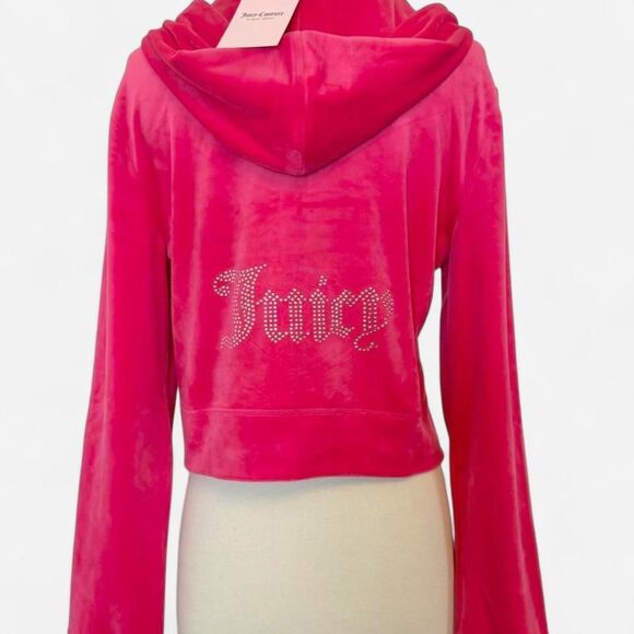 Juicy Couture Sweaters - Juicy Couture Women's Sz L Hot Pink OG Big Bling Velour Zip-Up Hoodie Sweater